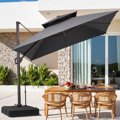 11x11 ft Square Aluminum Cantilever Patio Umbrella with Double Top (Base Options)