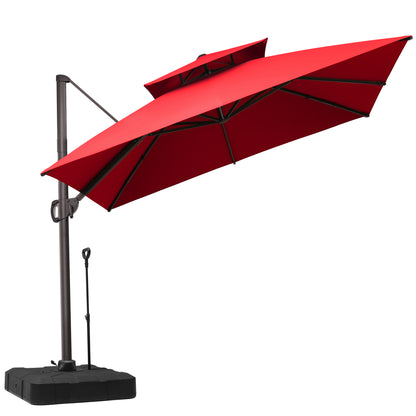 Crestlive Products 11x11ft Aluminum Double Top Crank Cantilever Patio Umbrella with Base
