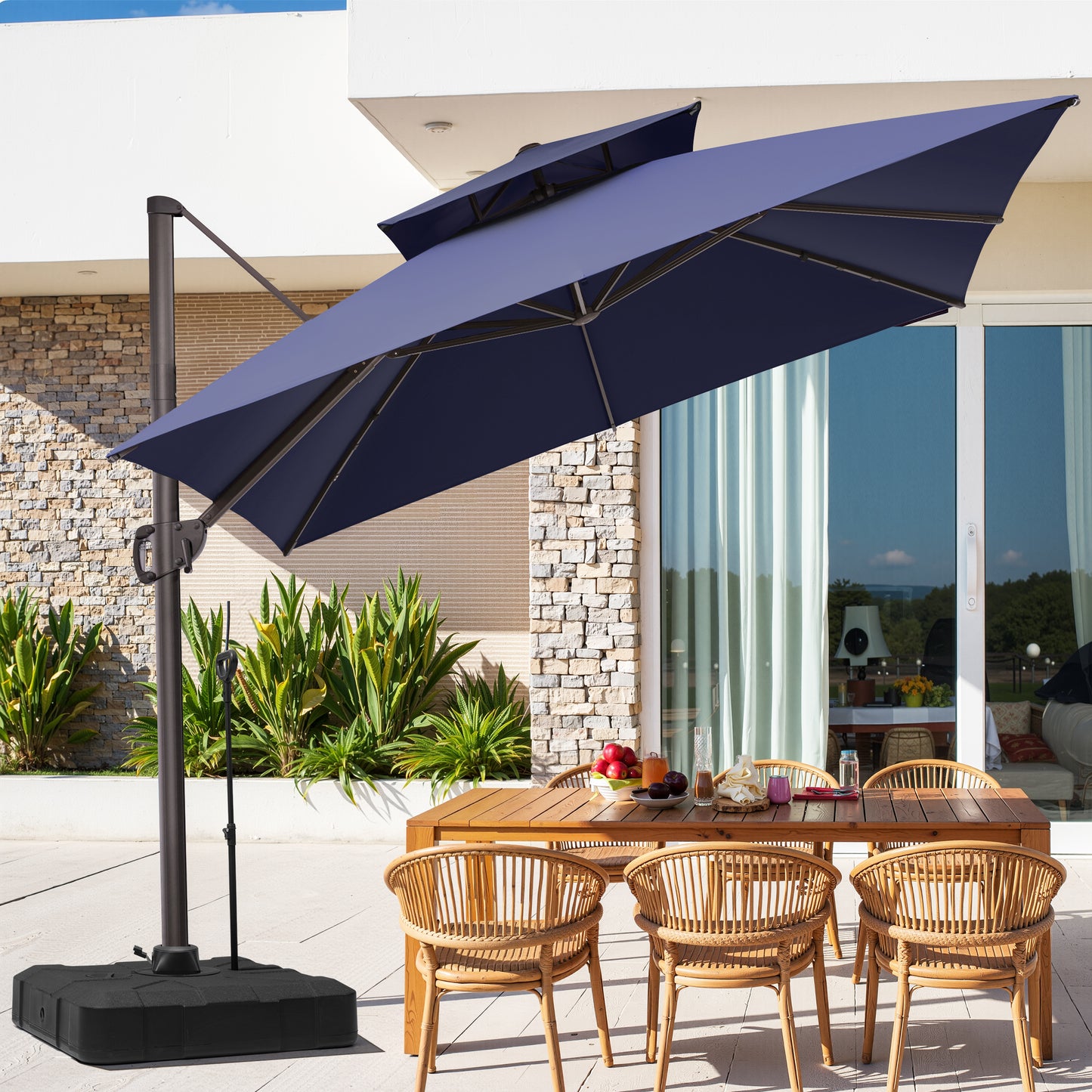 Crestlive Products 11x11ft Aluminum Double Top Crank Cantilever Patio Umbrella with Base