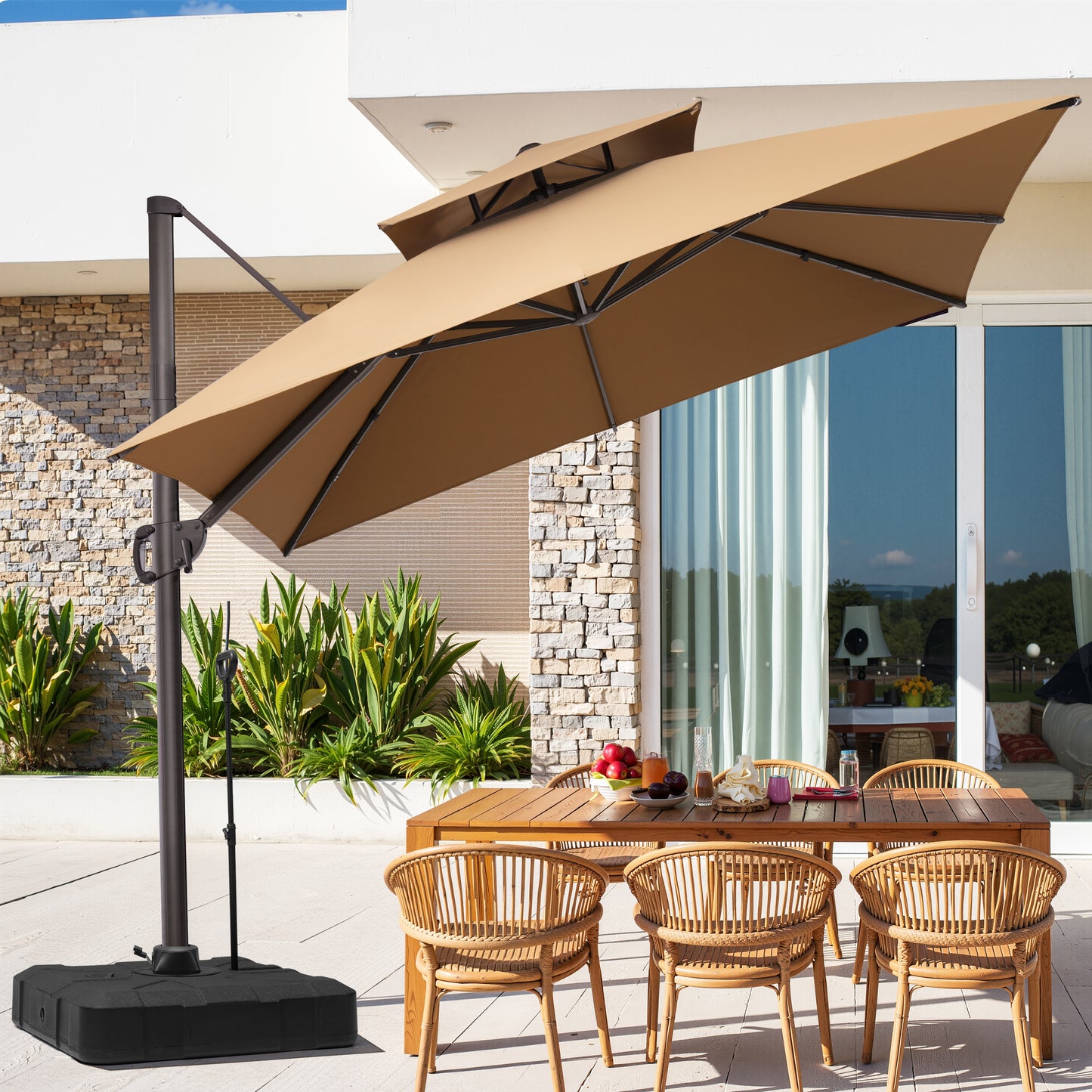 Crestlive Products 11x11ft Aluminum Double Top Crank Cantilever Patio Umbrella with Base
