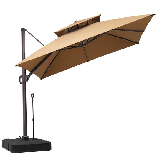 Crestlive Products 11x11ft Aluminum Double Top Crank Cantilever Patio Umbrella with Base
