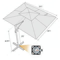 11x9 ft Aluminum Cantilever Patio Umbrella with Double Top (Base Options)