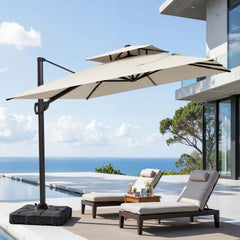 11x9 ft Aluminum Cantilever Patio Umbrella with Double Top (Base Options)