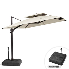 11x9 ft Aluminum Cantilever Patio Umbrella with Double Top (Base Options)