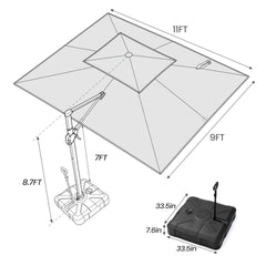 11x9 ft Aluminum Cantilever Patio Umbrella with Double Top (Base Options)