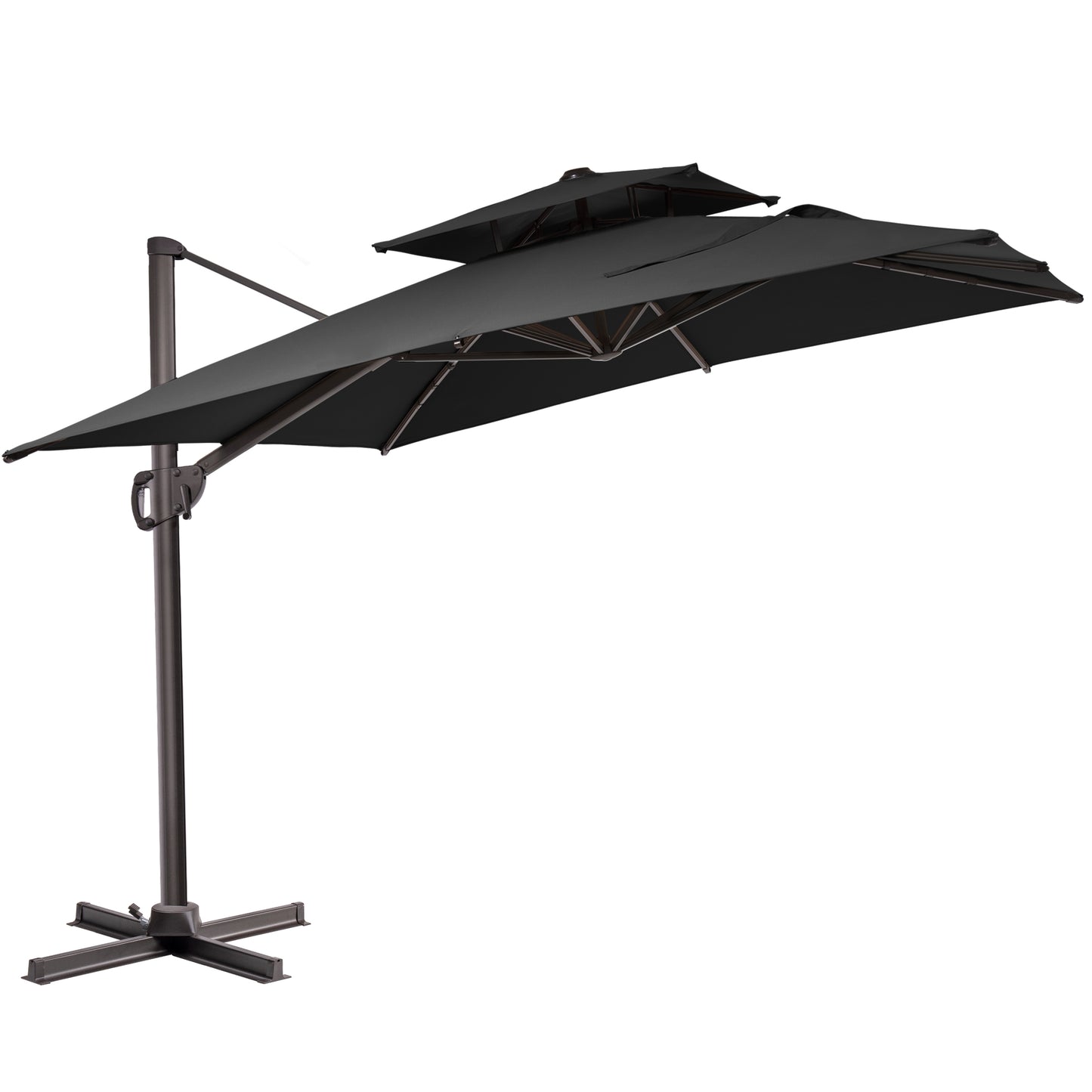 Crestlive Products 11x9 ft Aluminum Double Top Crank Cantilever Patio Umbrella with Base Options