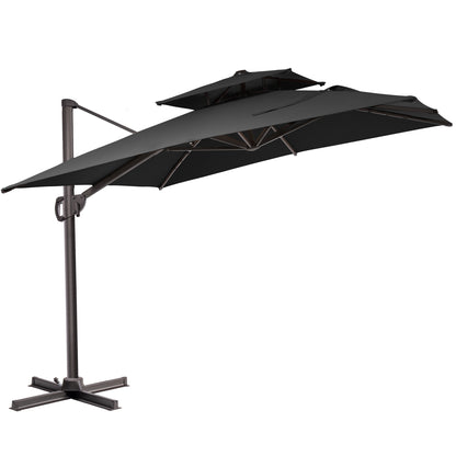 Crestlive Products 11x9 ft Aluminum Double Top Crank Cantilever Patio Umbrella with Base Options