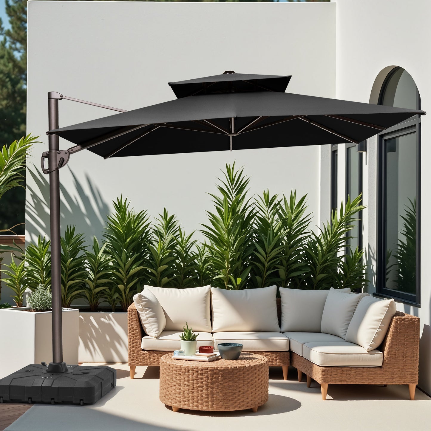 Crestlive Products 11x9ft Aluminum Double Top Crank Cantilever Patio Umbrella with Base