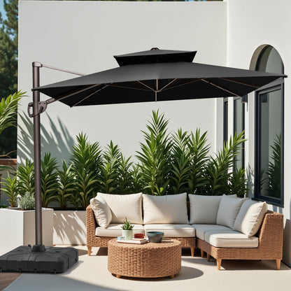 Crestlive Products 11x9ft Aluminum Double Top Crank Cantilever Patio Umbrella with Base