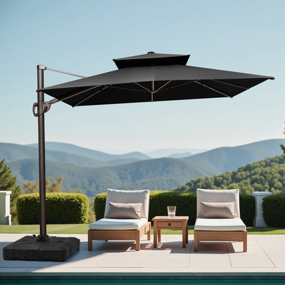 Crestlive Products 11x9ft Aluminum Double Top Crank Cantilever Patio Umbrella with Base