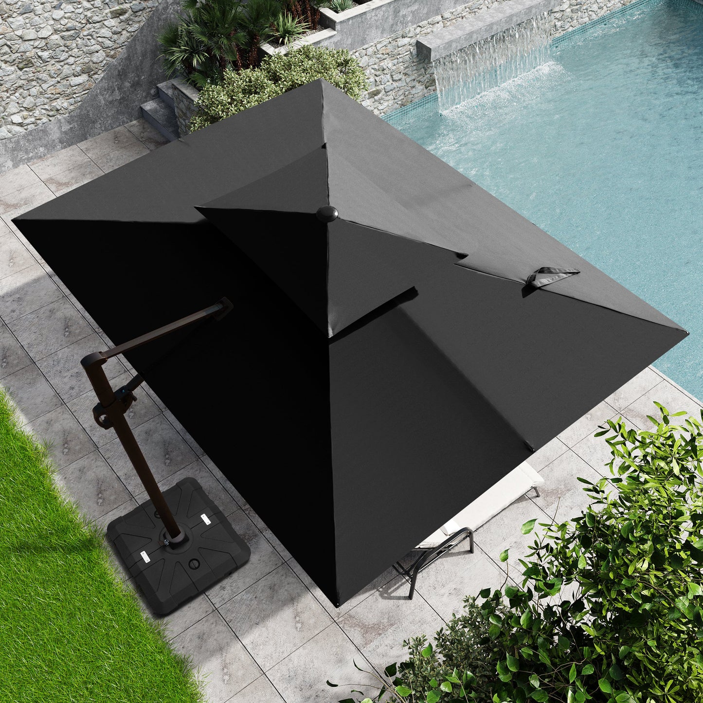 Crestlive Products 9x11ft Aluminum Dual Top Crank Cantilever Patio Umbrella with Base