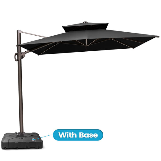 Outdoor Cantilever Umbrella Dual Top Offset Design with Base