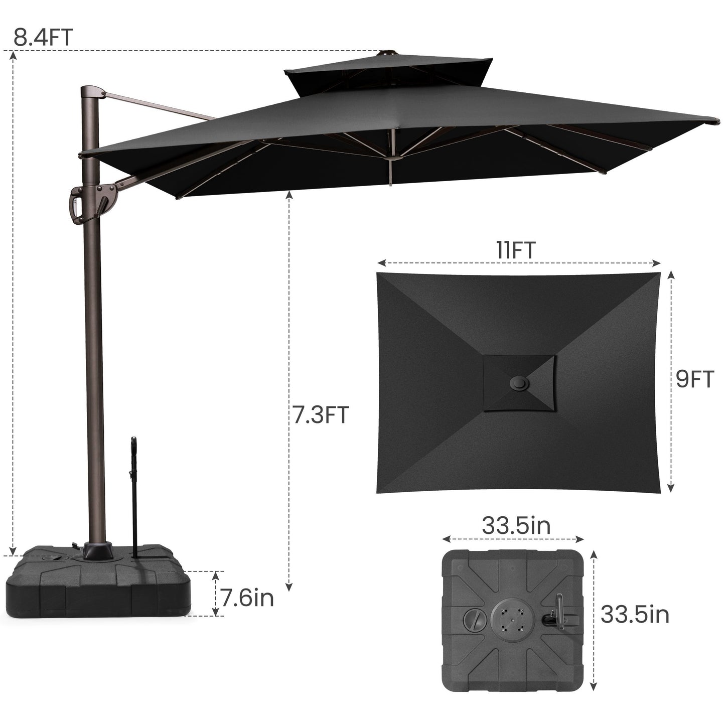 Crestlive Products 11x9ft Aluminum Double Top Crank Cantilever Patio Umbrella with Base