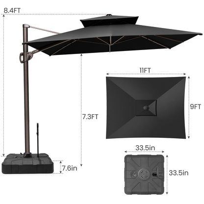 Crestlive Products 11x9ft Aluminum Double Top Crank Cantilever Patio Umbrella with Base
