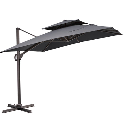 Crestlive Products 11x9 ft Aluminum Double Top Crank Cantilever Patio Umbrella with Base Options