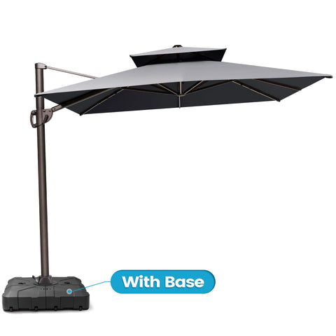 Crestlive Products 11x9 ft Aluminum Double Top Crank Cantilever Patio Umbrella with Base Options