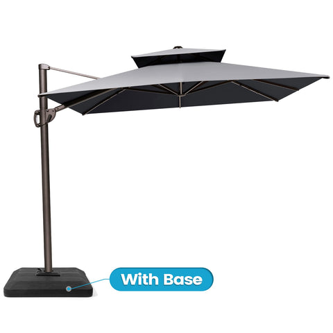 Crestlive Products 11x9 ft Aluminum Double Top Crank Cantilever Patio Umbrella with Base Options