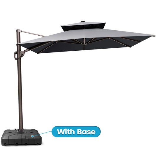 Crestlive Products Outdoor Cantilever Umbrella Dual Top Offset Design with Base