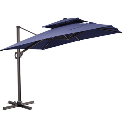 Crestlive Products 11x9 ft Aluminum Double Top Crank Cantilever Patio Umbrella with Base Options