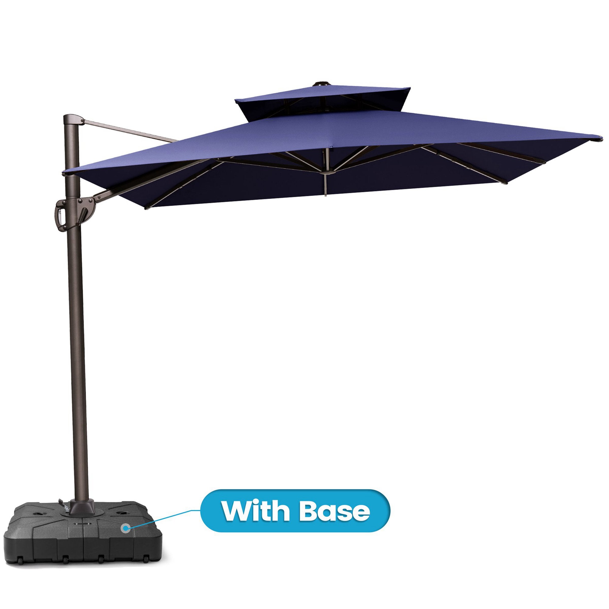 cantilevered navy blue 11 foot patio umbrella 11' Classic The crank lift system with 6 adjustable levels Crestlive Products 11-ft Aluminum Navy