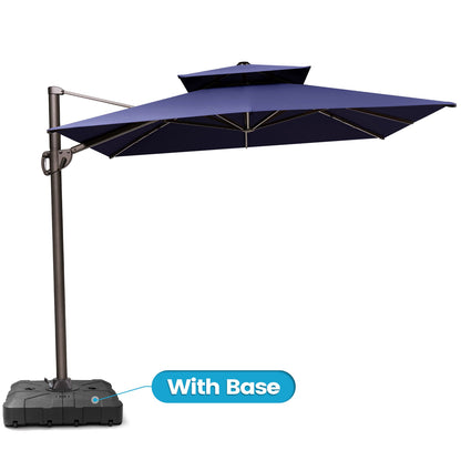 Crestlive Products 11x9 ft Aluminum Double Top Crank Cantilever Patio Umbrella with Base Options
