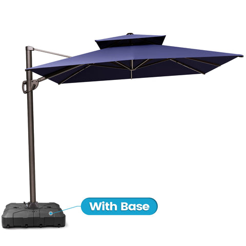 Crestlive Products 11x9 ft Aluminum Double Top Crank Cantilever Patio Umbrella with Base Options
