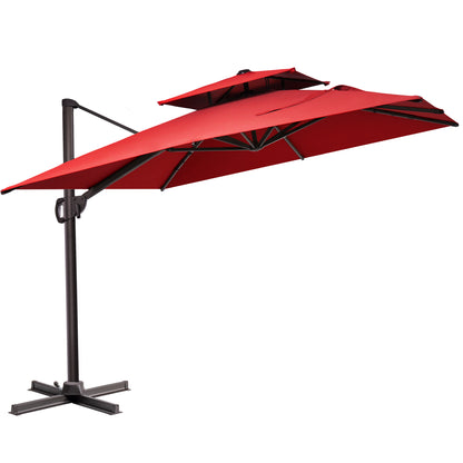 Crestlive Products 11x9 ft Aluminum Double Top Crank Cantilever Patio Umbrella with Base Options