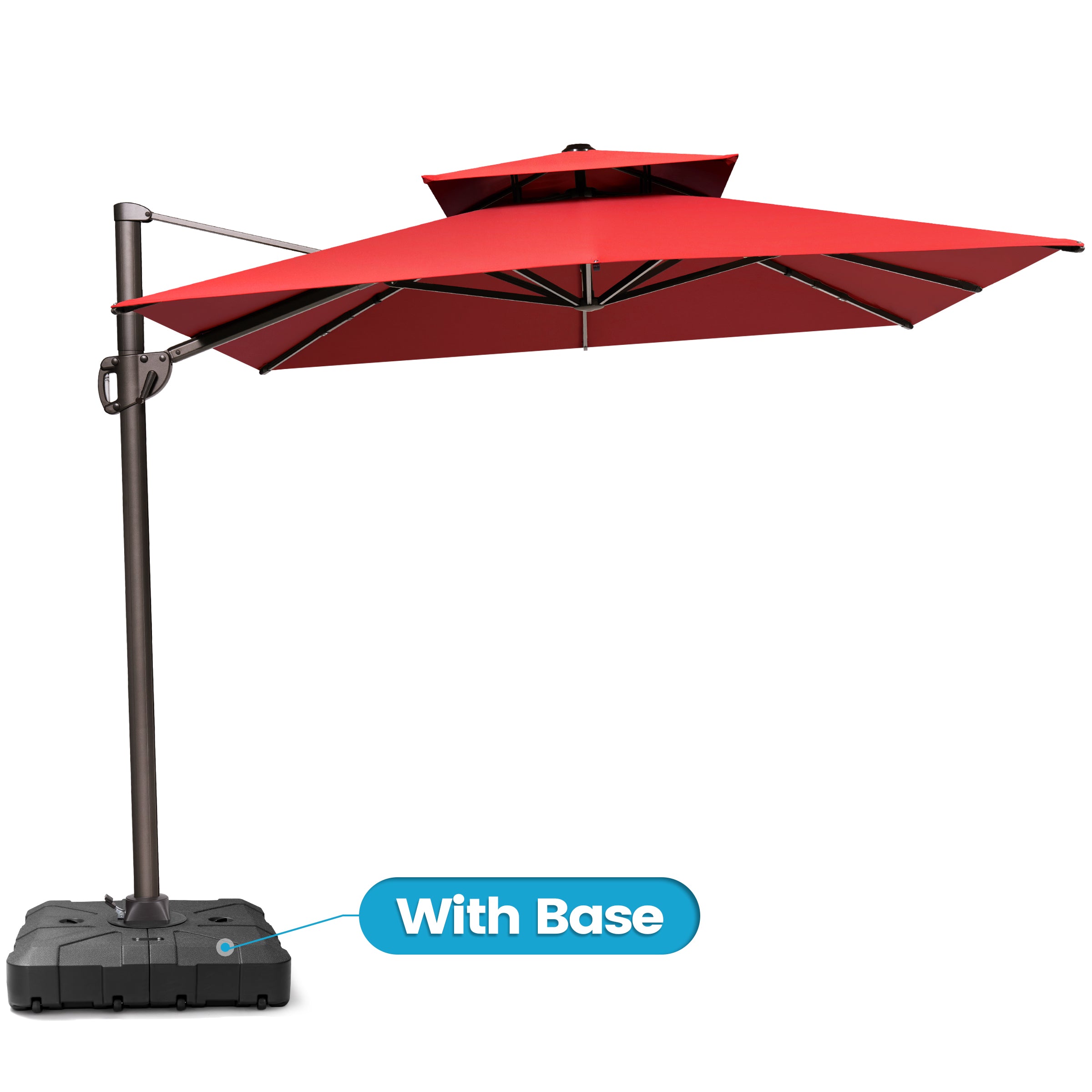 Crestlive Products 11' 360 Degree Rotating Double Top Aluminum Offset Rectangular Cantilever Umbrella Black