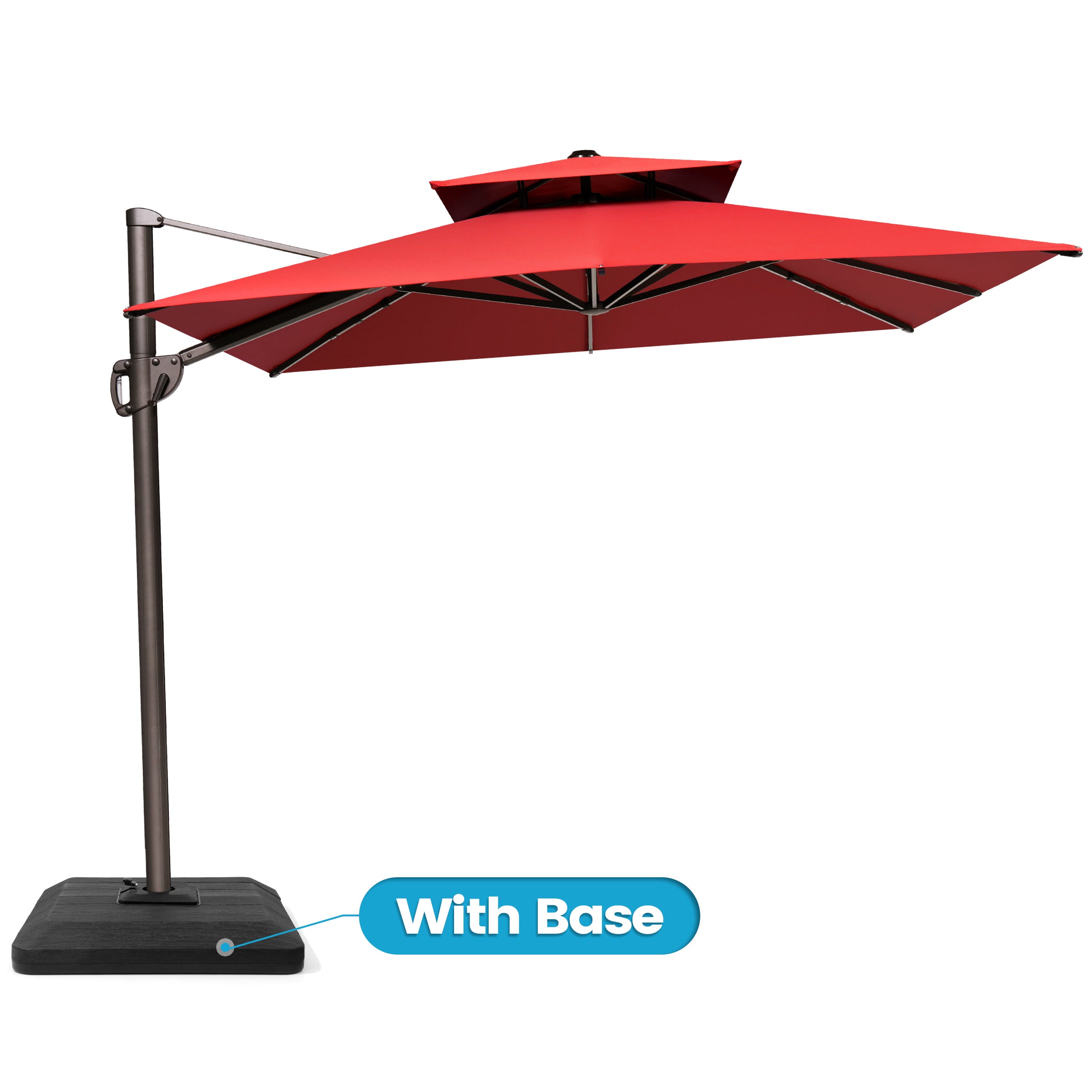 Crestlive Products 11' 360 Degree Rotating Double Top Aluminum Offset Rectangular Cantilever Umbrella Black