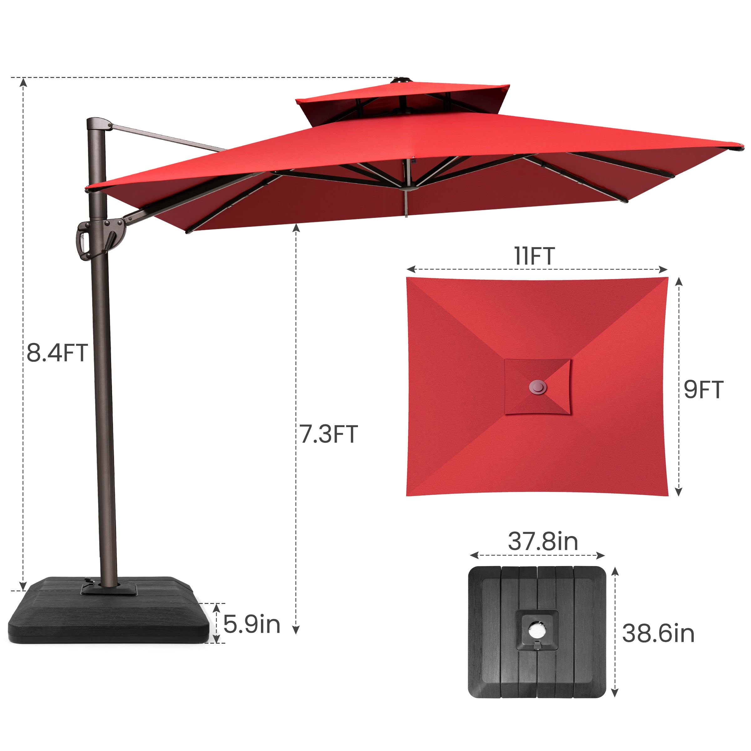 clearance cantilever patio umbrella MEVBC 10x13FT with LED Lights and Base Included blocking water 10x13 ft large PATIO umbrella