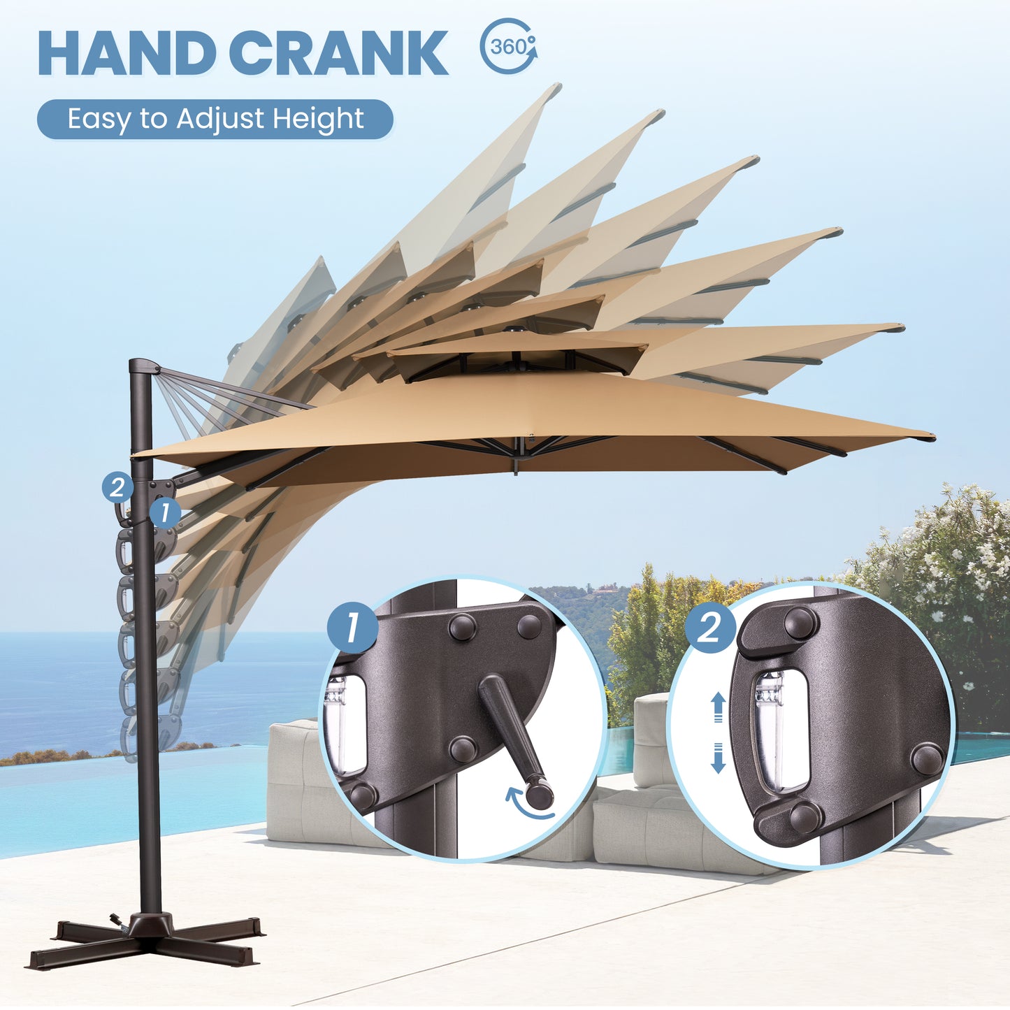 Crestlive Products 11x9 ft Aluminum Double Top Crank Cantilever Patio Umbrella with Base Options