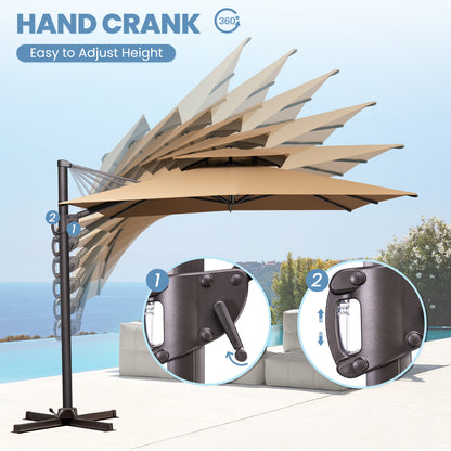 Crestlive Products 11x9 ft Aluminum Double Top Crank Cantilever Patio Umbrella with Base Options