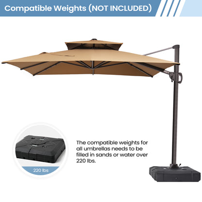 Crestlive Products 11x9 ft Aluminum Double Top Crank Cantilever Patio Umbrella with Base Options