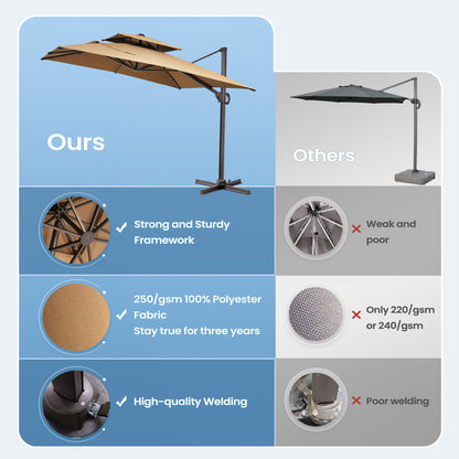 Crestlive Products 11x9 ft Aluminum Double Top Crank Cantilever Patio Umbrella with Base Options