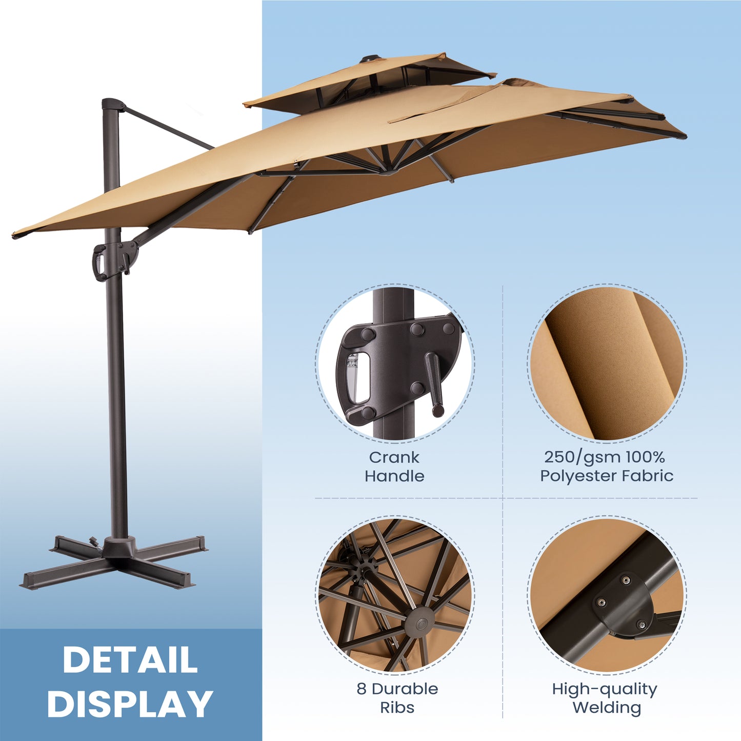 Crestlive Products 11x9 ft Aluminum Double Top Crank Cantilever Patio Umbrella with Base Options