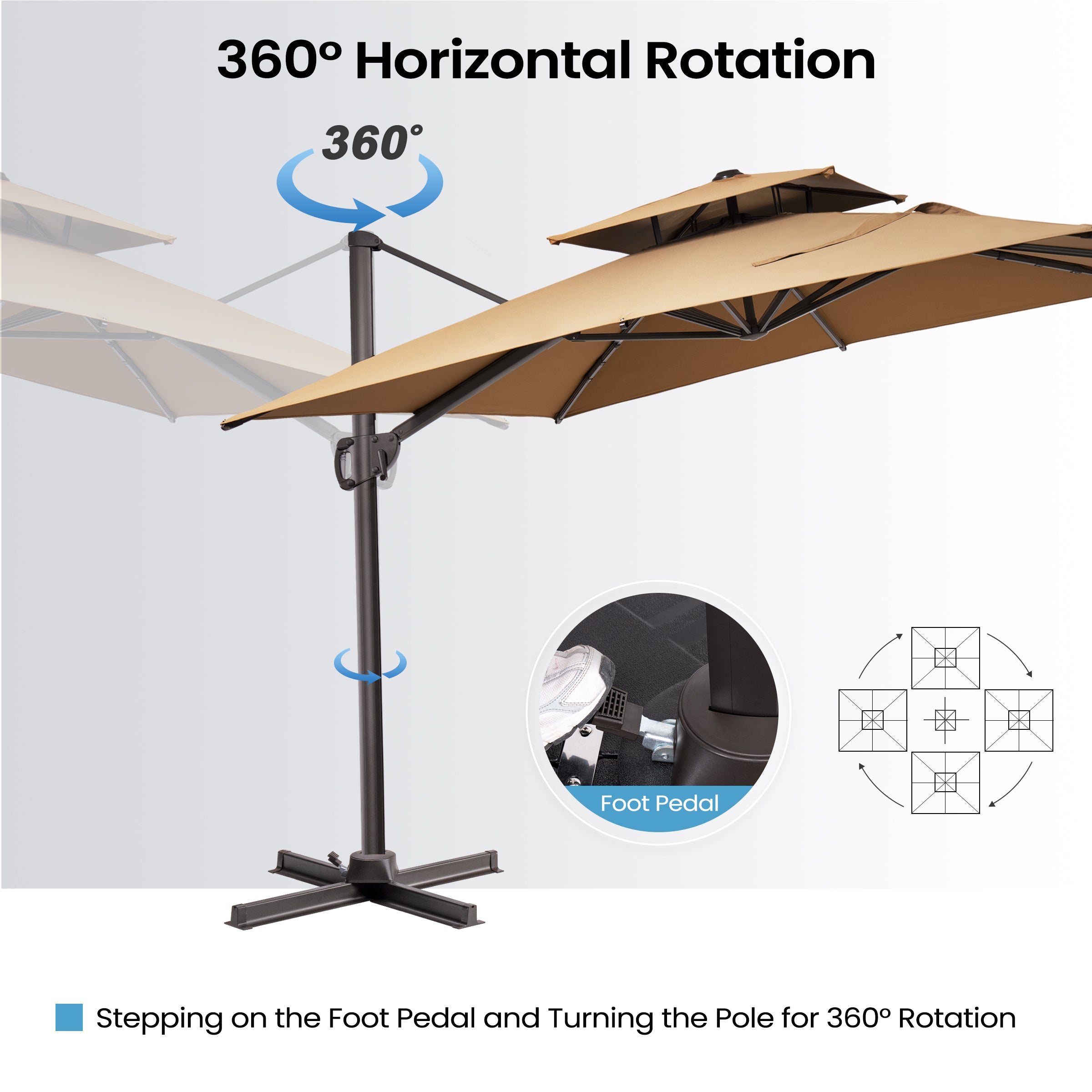 double vented patio umbrella with tilt in tan beige natural 11x9 ft Aluminum Double Top Cantilever Umbrella