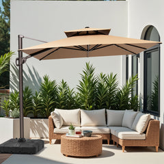 11x9 ft Aluminum Cantilever Patio Umbrella with Double Top (Base Options)