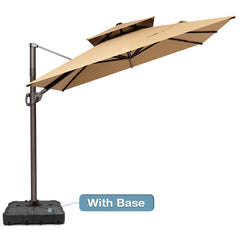 Crestlive Products 9x11FT Rectangular Cantilever Umbrella with Base, Windproof Double Top, 350lbs, 360-degree Rotating