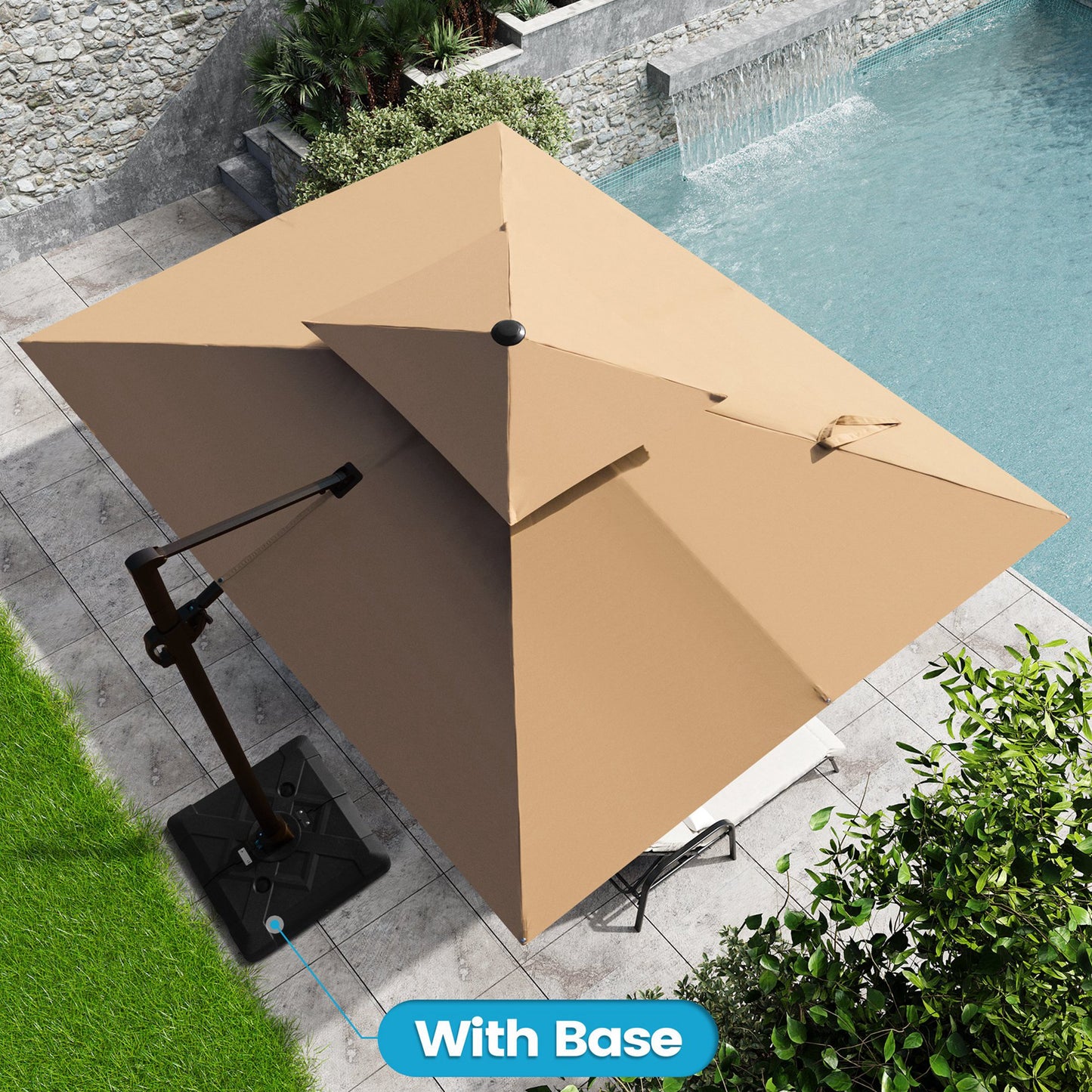 Crestlive Products 9x11ft Aluminum Crank Cantilever Patio Umbrella with Base