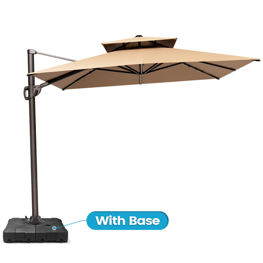 Crestlive Products 11x9ft Aluminum Crank Cantilever Patio Umbrella with Base