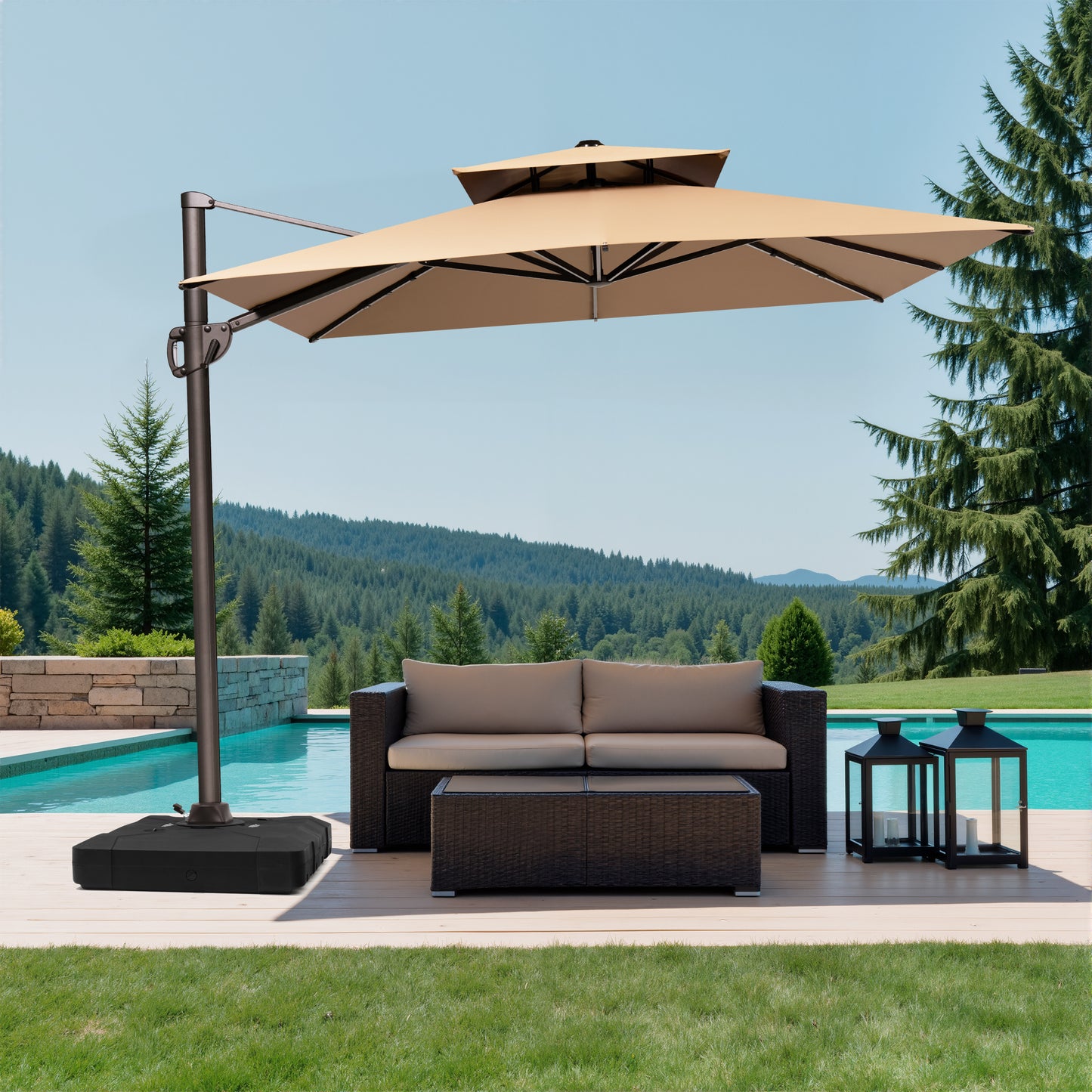 Crestlive Products 9x11ft Aluminum Crank Cantilever Patio Umbrella with Base