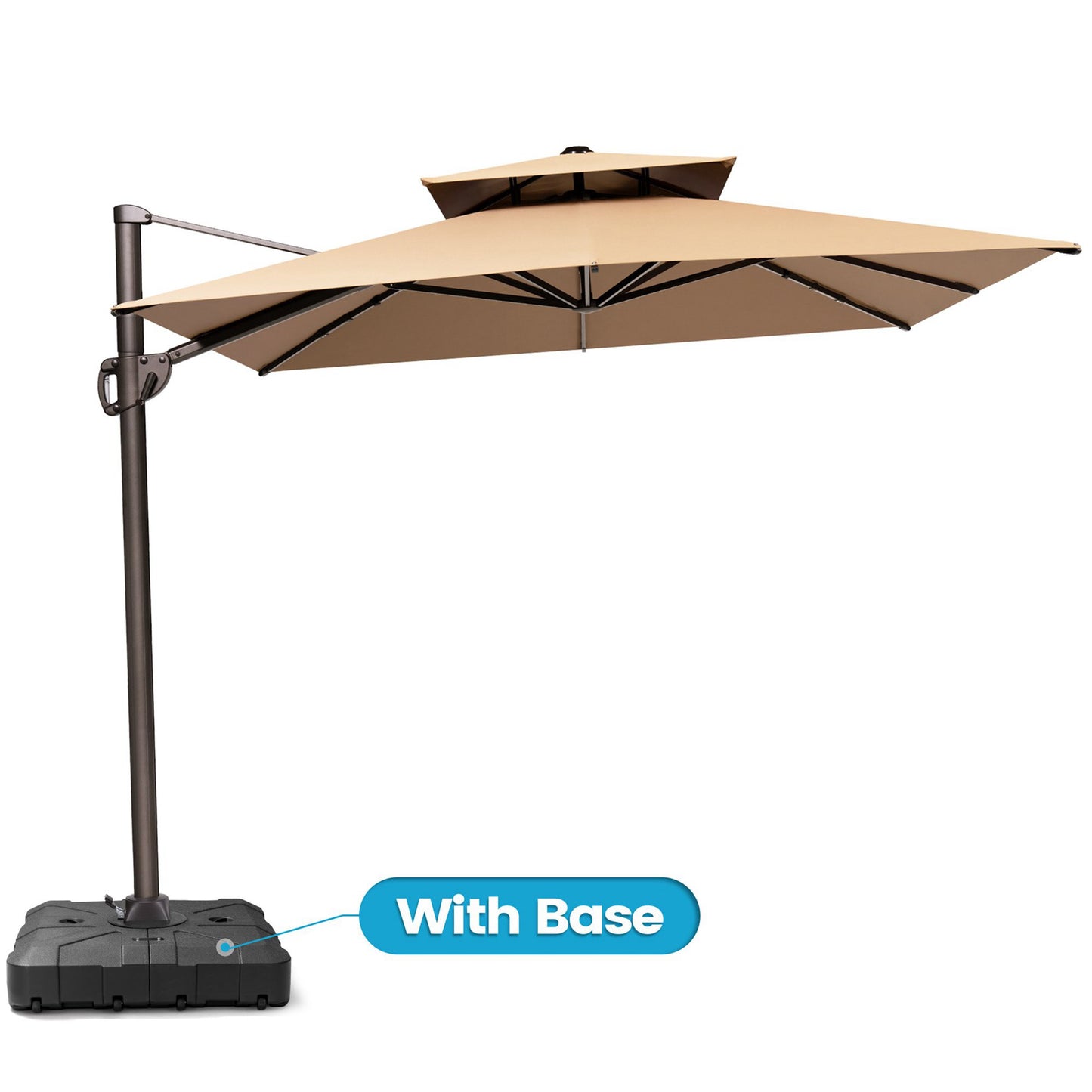 Crestlive Products 9x11ft Aluminum Dual Top Crank Cantilever Patio Umbrella with Base