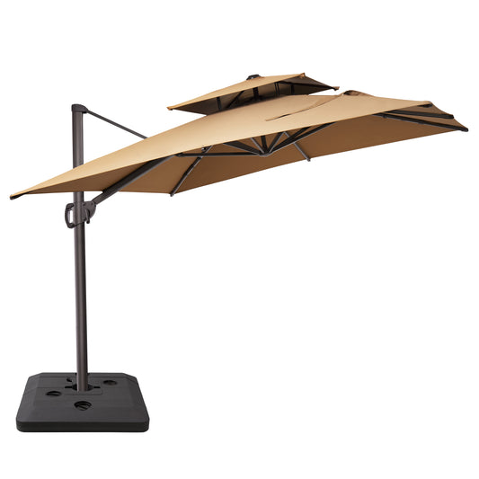 Crestlive Products 9x11ft Aluminum Double Top Crank Cantilever Patio Umbrella with Base
