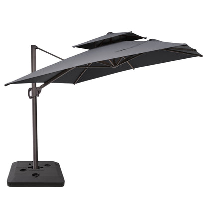 Crestlive Products 9x11ft Aluminum Double Top Crank Cantilever Patio Umbrella with Base