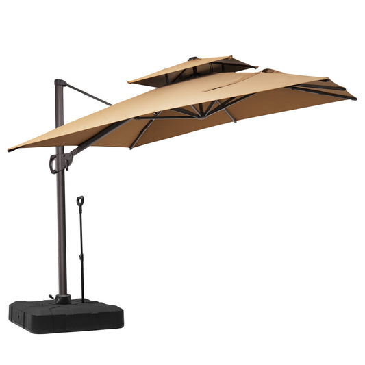 Crestlive Products 9x11ft Aluminum Double Top Crank Cantilever Patio Umbrella with Base