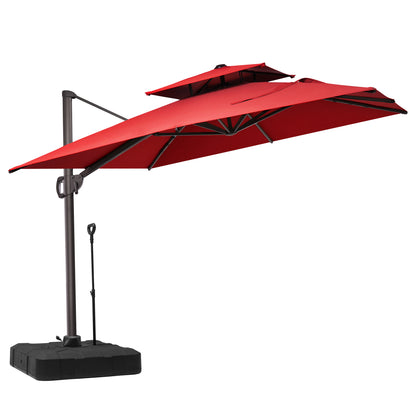 Crestlive Products 9x11ft Aluminum Double Top Crank Cantilever Patio Umbrella with Base