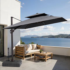 11x9 ft Aluminum Cantilever Patio Umbrella with Double Top (Base Options)
