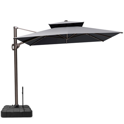 Crestlive Products 11x9 ft Aluminum Double Top Crank Cantilever Patio Umbrella with Base Options