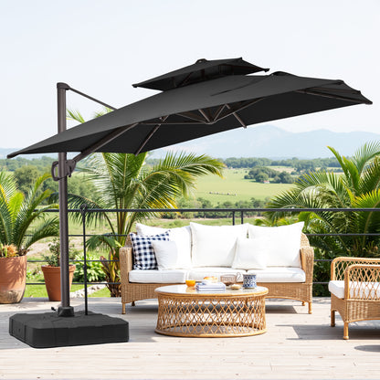 Crestlive Products 11x9ft Aluminum Double Top Crank Cantilever Patio Umbrella with Base