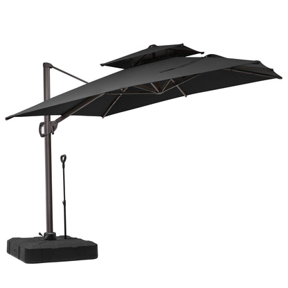 Crestlive Products 9x11ft Aluminum Double Top Crank Cantilever Patio Umbrella with Base